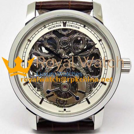 Replica Vacheron Constantin Patrimony Tourbillon Stainless Steel Skeleton & White Dial Swiss Tourbillon