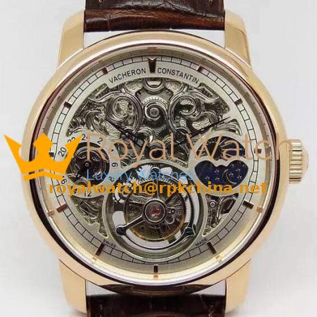 Replica Vacheron Constantin Patrimony Tourbillon Rose Gold Skeleton & White Dial Swiss Tourbillon