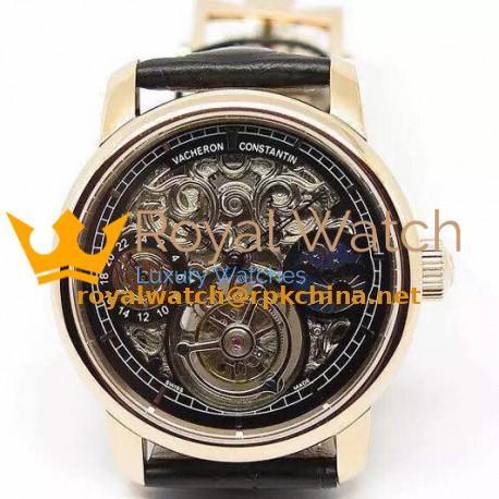 Replica Vacheron Constantin Patrimony Tourbillon Rose Gold Skeleton & Black Dial Swiss Tourbillon