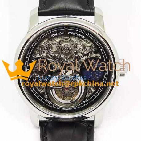 Replica Vacheron Constantin Patrimony Tourbillon Stainless Steel Skeleton & Black Dial Swiss Tourbillon
