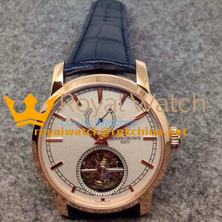 Replica Vacheron Constantin Patrimony Tourbillon Rose Gold White Dial Swiss Tourbillon