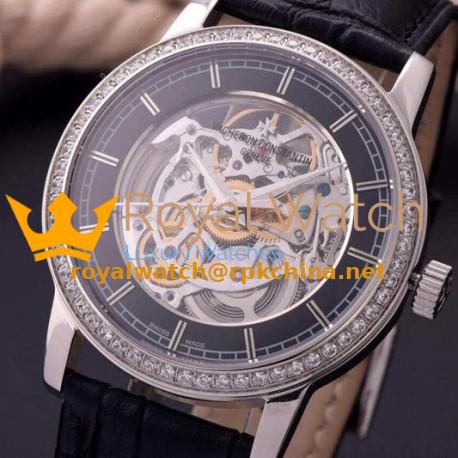 Replica Vacheron Constantin Patrimony Stainless Steel & Diamonds Skeleton & Black Dial Swiss 2824