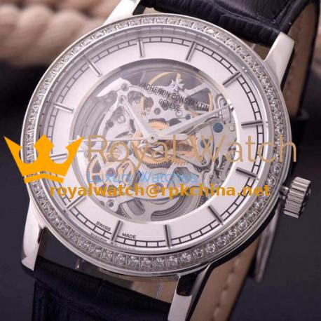 Replica Vacheron Constantin Patrimony Stainless Steel & Diamonds Skeleton & White Dial Swiss 2824