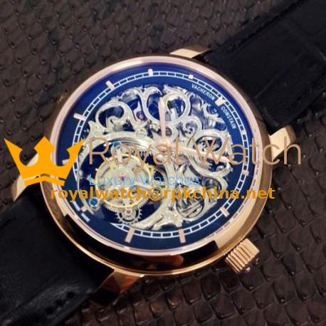 Replica Vacheron Constantin Patrimony Tourbillon Rose Gold Skeleton & Black Dial Swiss Tourbillon