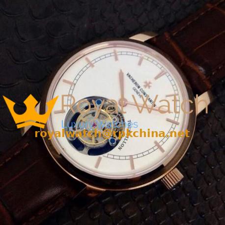 Replica Vacheron Constantin Patrimony Tourbillon Rose Gold White Dial Swiss Tourbillon