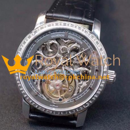 Replica Vacheron Constantin Patrimony Tourbillon Stainless Steel & Diamonds Skeleton & Gray Dial Swiss Tourbillon
