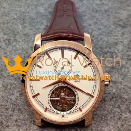 Replica Vacheron Constantin Patrimony Tourbillon Rose Gold White Dial Swiss Tourbillon