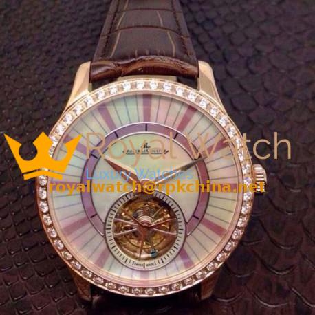 Replica Jaeger-LeCoultre Rendez Vous Tourbillon Rose Gold & Diamonds Pearl Dial Swiss Tourbillon