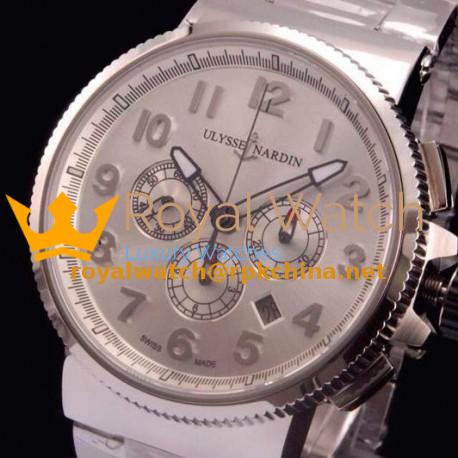 Replica Ulysse Nardin Marine Chronograph Stainless Steel Arabian Numbers White Dial Swiss 7750