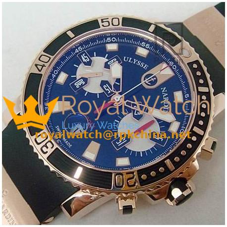 Replica Ulysse Nardin Maxi Marine Diver Chronograph Rose Gold Black Dial Swiss 7750