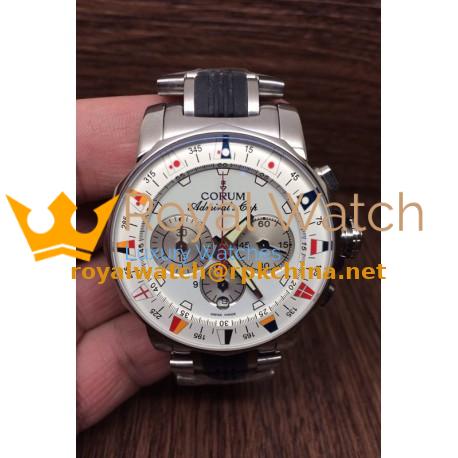 Replica Corum Admiral Cup Chronograph Stainless Steel White Dial Swiss 7750