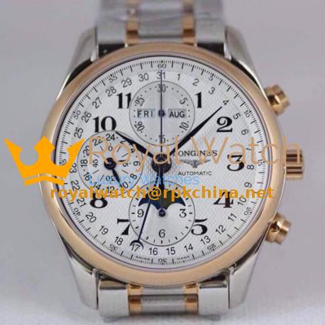 Replica Longines Conquest Classic Chronograph Moonphase Stainless Steel & Rose Gold White Dial Swiss 7751