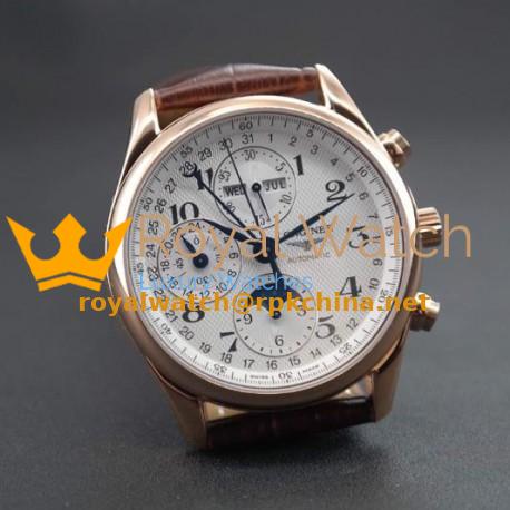 Replica Longines Conquest Classic Chronograph Moonphase Rose Gold White Dial Swiss 7751