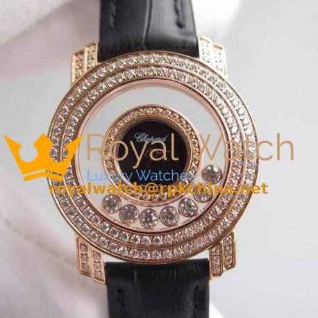 Replica Chopard Happy Diamonds Ladies Rose Gold Black Dial Swiss Quartz
