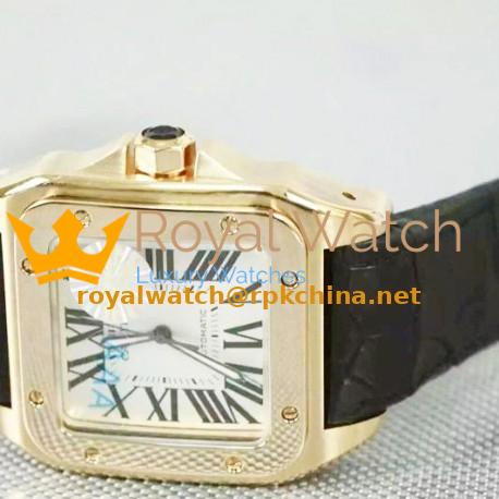 Replica Cartier Santos 100 Rose Gold White Dial Swiss 2836-2
