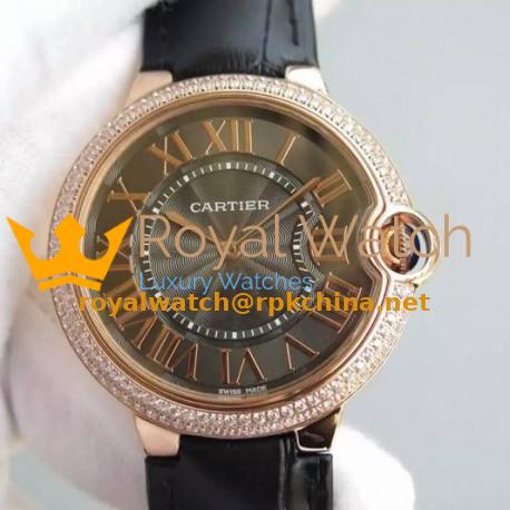 Replica Cartier Ballon Bleu Rose Gold & Diamonds Brown Dial Swiss 2836-2