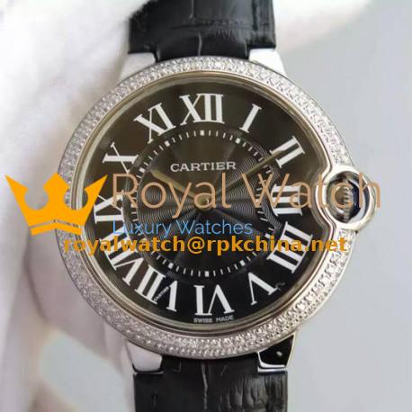 Replica Cartier Ballon Bleu Stainless Steel & Diamonds Black Dial Swiss 2836-2
