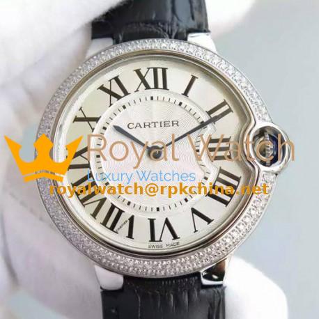 Replica Cartier Ballon Bleu Stainless Steel & Diamonds White Dial Swiss 2836-2