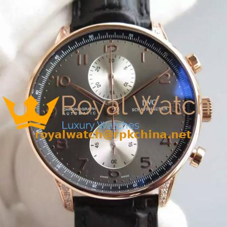 Replica IWC Portuguese Chronograph Rose Gold & Diamonds Gray & Silver Dial Swiss 7750