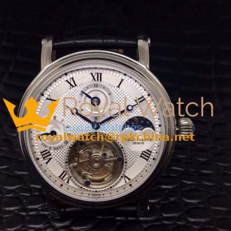 Replica Patek Philippe Tourbillon Moonphase 24H Power Reserve Stainless Steel White Dial Swiss Tourbillon