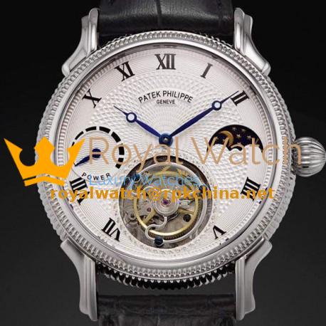 Replica Patek Philippe Tourbillon Moonphase Power Reserve Stainless Steel White Dial Swiss Tourbillon