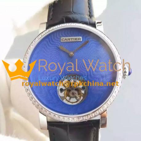Replica Cartier Rotonde Tourbillon Stainless Steel & Diamonds Blue Dial Swiss Tourbillon