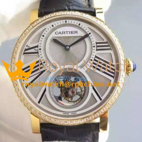 Replica Cartier Rotonde Tourbillon Yellow Gold & Diamonds White Dial Swiss Tourbillon