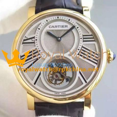 Replica Cartier Rotonde Tourbillon Yellow Gold White Dial Swiss Tourbillon