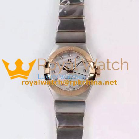 Replica Omega Constellation Double Eagle Lady 27MM Stainless Steel & Rose Gold White Dial Swiss 8520