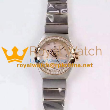 Replica Omega Constellation Double Eagle Lady 27MM Stainless Steel & Rose Gold Pink Dial Swiss 8520