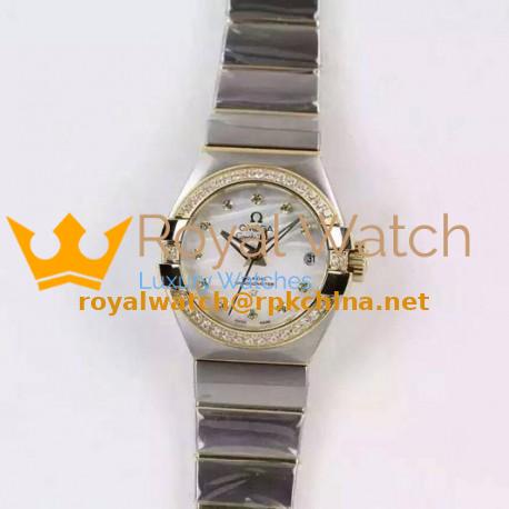 Replica Omega Constellation Double Eagle Lady 27MM Stainless Steel & Yellow Gold White Dial Swiss 8520