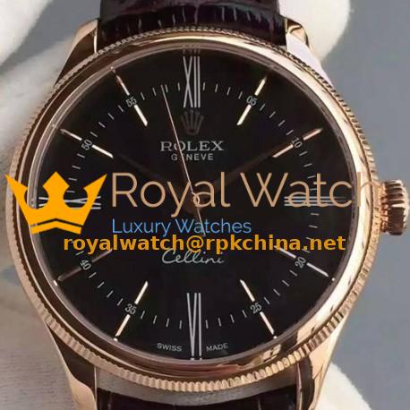 Replica Rolex Cellini Time 50505 Rose Gold Black Dial Swiss 2824-2