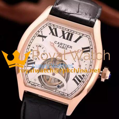 Replica Cartier Tortue Tourbillon Rose Gold White Dial Swiss Tourbillon
