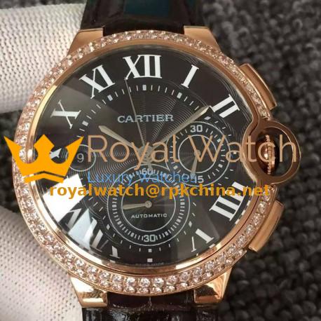 Replica Cartier Ballon Bleu Chronograph Rose Gold & Diamonds Black Dial Swiss 7750
