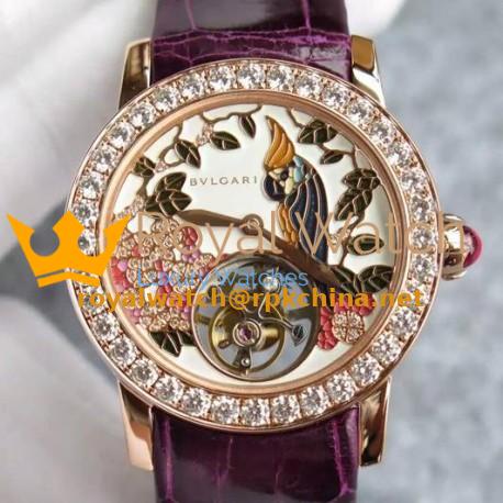 Replica Bvlgari Il Giardino Tropicale Rose Gold & Diamonds Parrot Dial Swiss Tourbillon