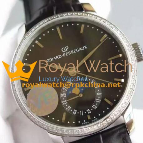 Replica Girard Perregaux 1966 Stainless Steel & Diamonds Black Dial Swiss GP 033MO