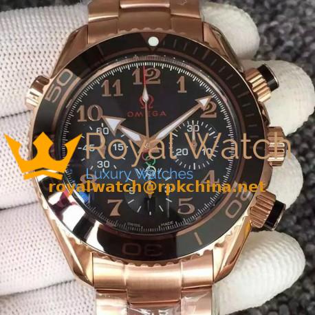 Replica Omega Seamaster Planet Ocean Chronograph Olympics Rose Gold Black Dial Swiss 7750