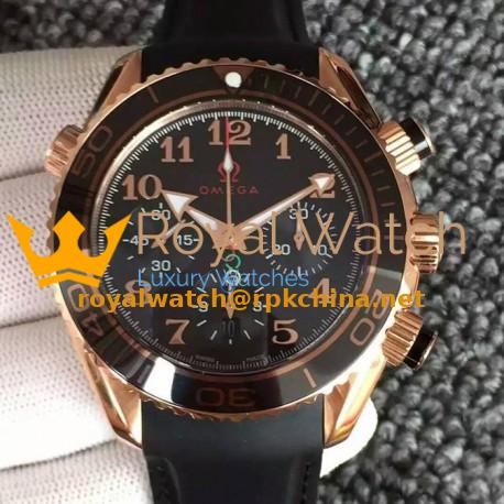 Replica Omega Seamaster Planet Ocean Chronograph Olympics Rose Gold Black Dial Black Rubber Strap Swiss 7750