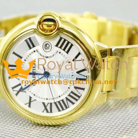 Replica Cartier Ballon Bleu 42MM 24K Yellow Gold Plated White Dial Swiss 2836-2