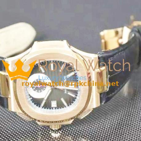 Replica Patek Philippe Nautilus Chronograph 5980R 24K Rose Gold Plated Black Dial Swiss 7750