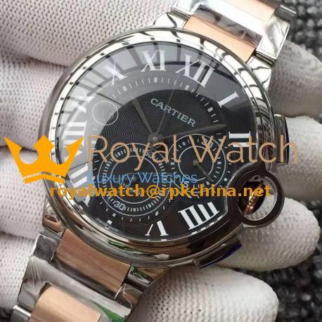 Replica Cartier Ballon Bleu Chronograph Stainless Steel Black Dial Swiss 7750