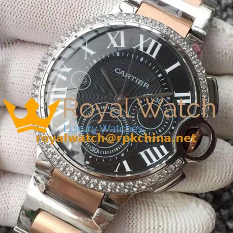 Replica Cartier Ballon Bleu Chronograph Stainless Steel & Diamonds Black Dial Swiss 7750