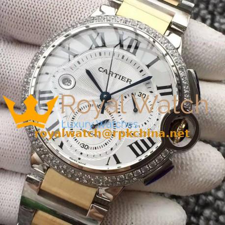 Replica Cartier Ballon Bleu Chronograph Stainless Steel & Diamonds White Dial Swiss 7750