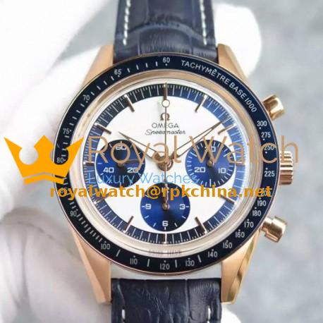 Replica Omega Speedmaster Moonwatch Limited Edition Rose Gold White & Blue Dial Swiss 1861