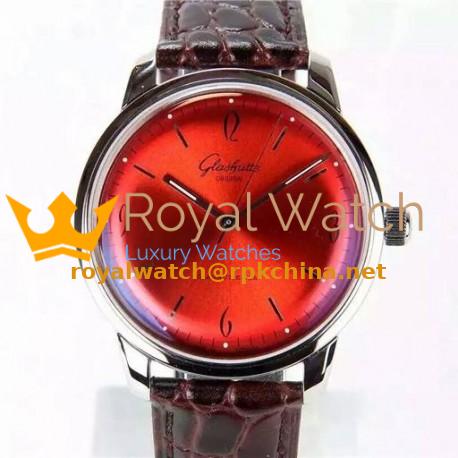 Replica Glashutte Senator Sixties Stainless Steel Red Dial Swiss Caliber 39-52