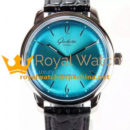 Replica Glashutte Senator Sixties Stainless Steel Blue Dial Swiss Caliber 39-52