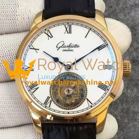 Replica Glashutte Original Senator Excellence Tourbillon Yellow Gold White Dial Swiss Tourbillon
