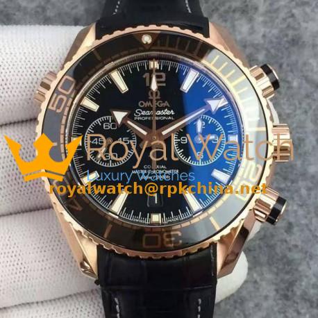 Replica Omega Seamaster Planet Ocean 600M Chronograph Rose Gold Black Dial Swiss 9301