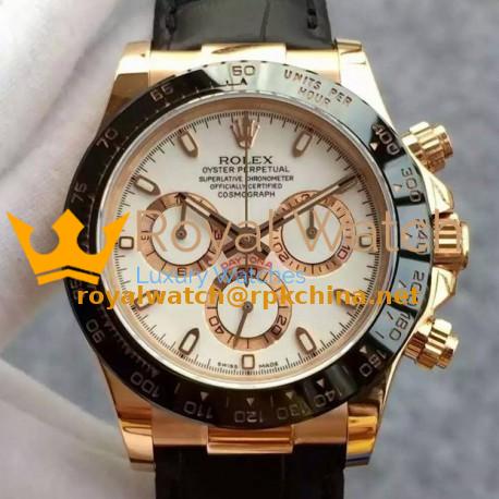 Replica Rolex Daytona Cosmograph 116515 JH Rose Gold White Dial Swiss 4130 Run 6@SEC
