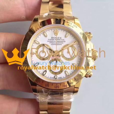Replica Rolex Daytona Cosmograph 116528 JH Yellow Gold White Dial Swiss 4130 Run 6@SEC